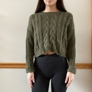 Dark green cable knit sweater